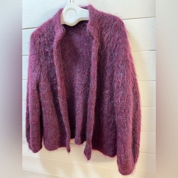 Handmade Wool-Blend Cardigan Burgundy Size L/XL (no tag, refer to measurements) - Picture 3 of 8